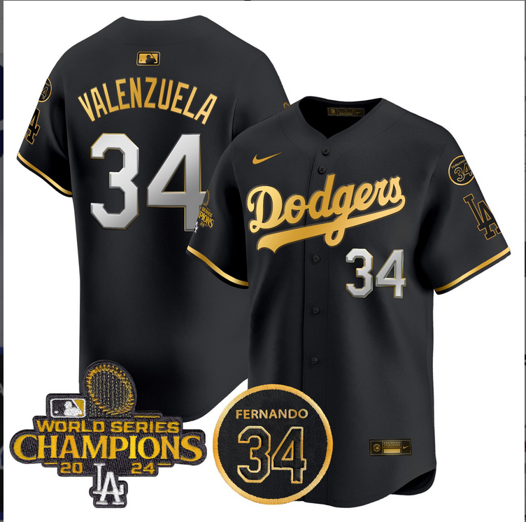 Men MLB Los Angeles Dodgers 34 Valenzuela black 2024 World Series Champions Patch Limited Jersey